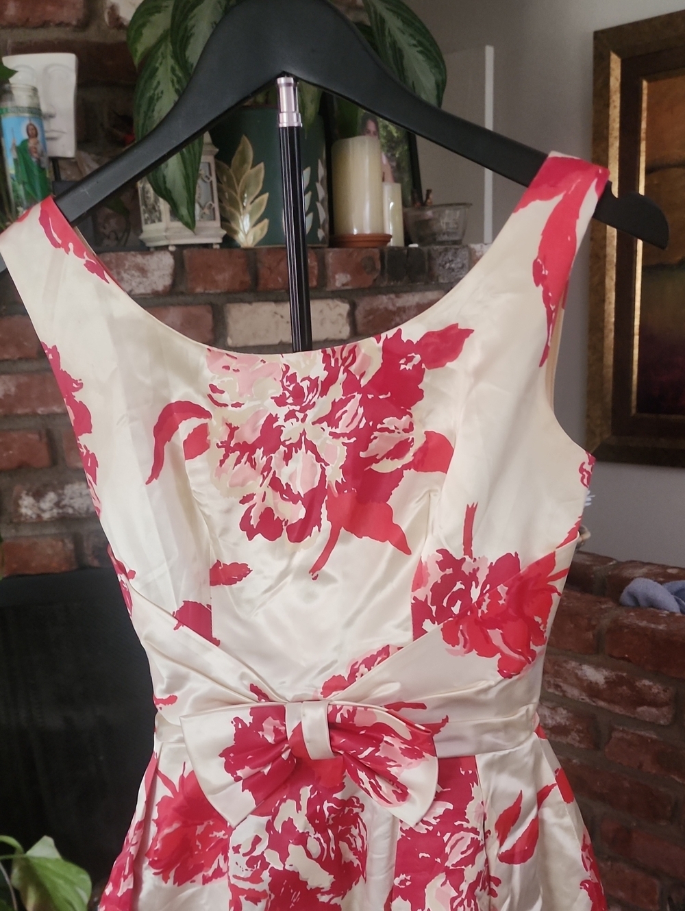 Vintage Pink Floral Fit & Flare Party Dress Bow Waist Sleeveless Pinup - Picture 2 of 11